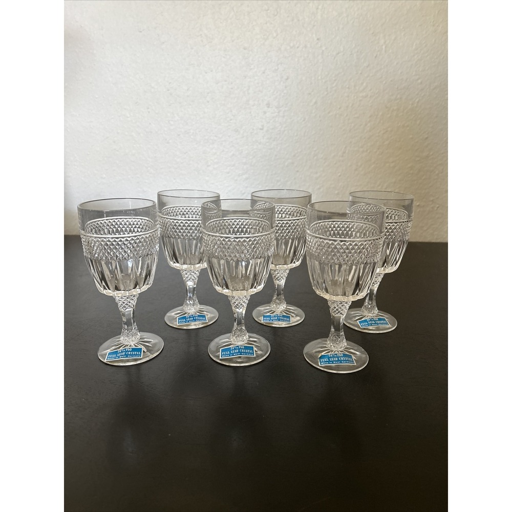 MADE IN WEST GERMANY FULL LEAD CRYSTAL 6 WINE GLASSES /GOBLETS LABELS 24% PbO